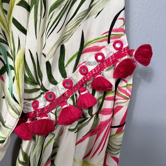 Taj by Sabrina Crippa Silk Embodied  Cream and Green Layered Skirt dress S - Picture 9 of 16